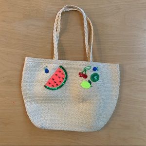 Crewcuts straw bag with sequined fruit details